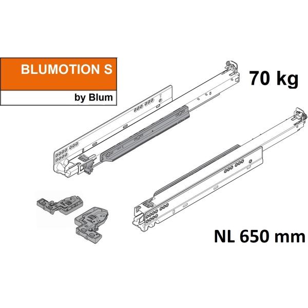 MOVENTO mit BLUMOTION S, Vollauszug für Holzschubkasten, 70 kg, NL=650mm, mit Kupplungen, für TIP-ON-Blumotion, 766H6500S